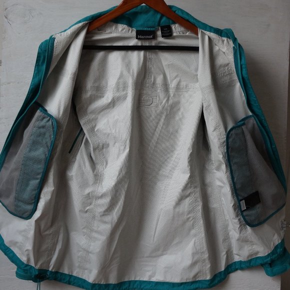 Marmot Precip Rain Jacket Green w Hood Sz M - Picture 8 of 10